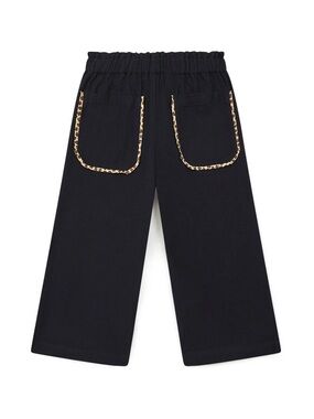 Eve Bonton Wide Leg Pants Girls Size 10 Charcoal W/ Leopard Trim Pocket Elastic